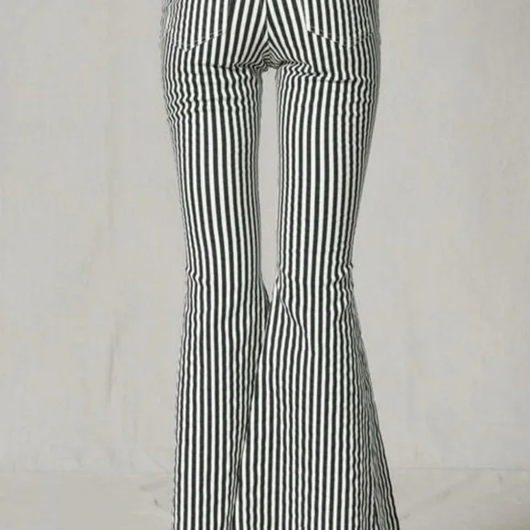 Blank Paige Black & White Striped Ultra Flare Jeans Size Large - Picture 3 of 17